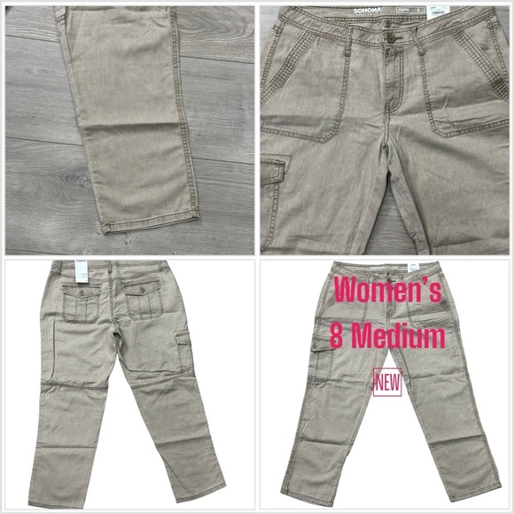 Women's Sonoma 8 Medium Capri Pants Cargo Twill Fossil Tan Straight Mid Rise NWT - Picture 1 of 11
